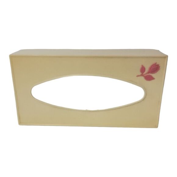 VIntage Tissue Box Cover Holder Fesco Plastic Beige Pink Rose Celluloid Plastic. - Picture 6 of 16